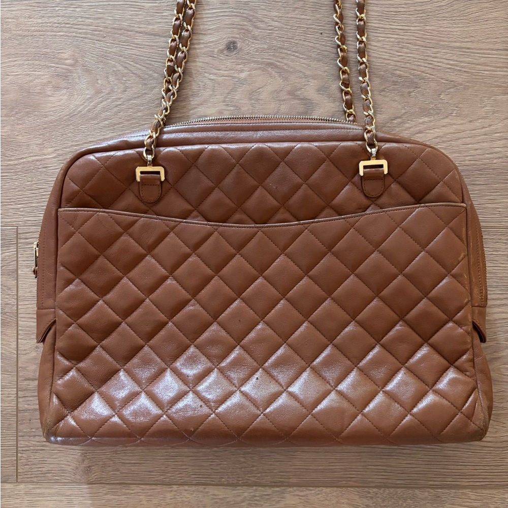 Chanel Quilted Brown Leather Chain Strap Bag